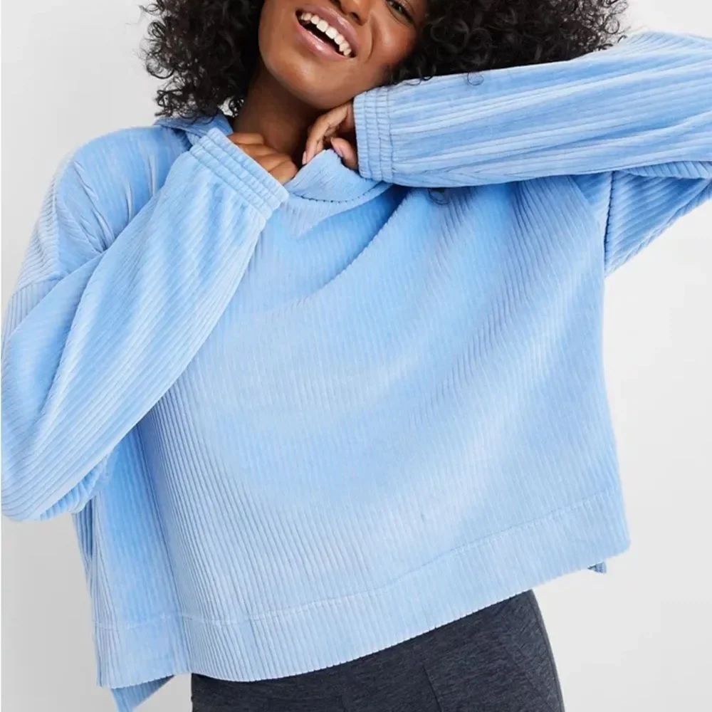 Aerie Groove-On Velour Hoodie in Blue Lion